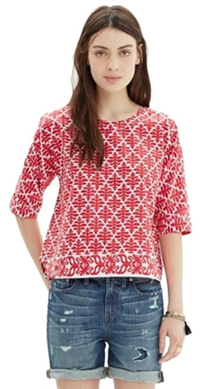 Madewell Province Tee Ikat Bloom red white 1/2 sleeve Size XS cotton